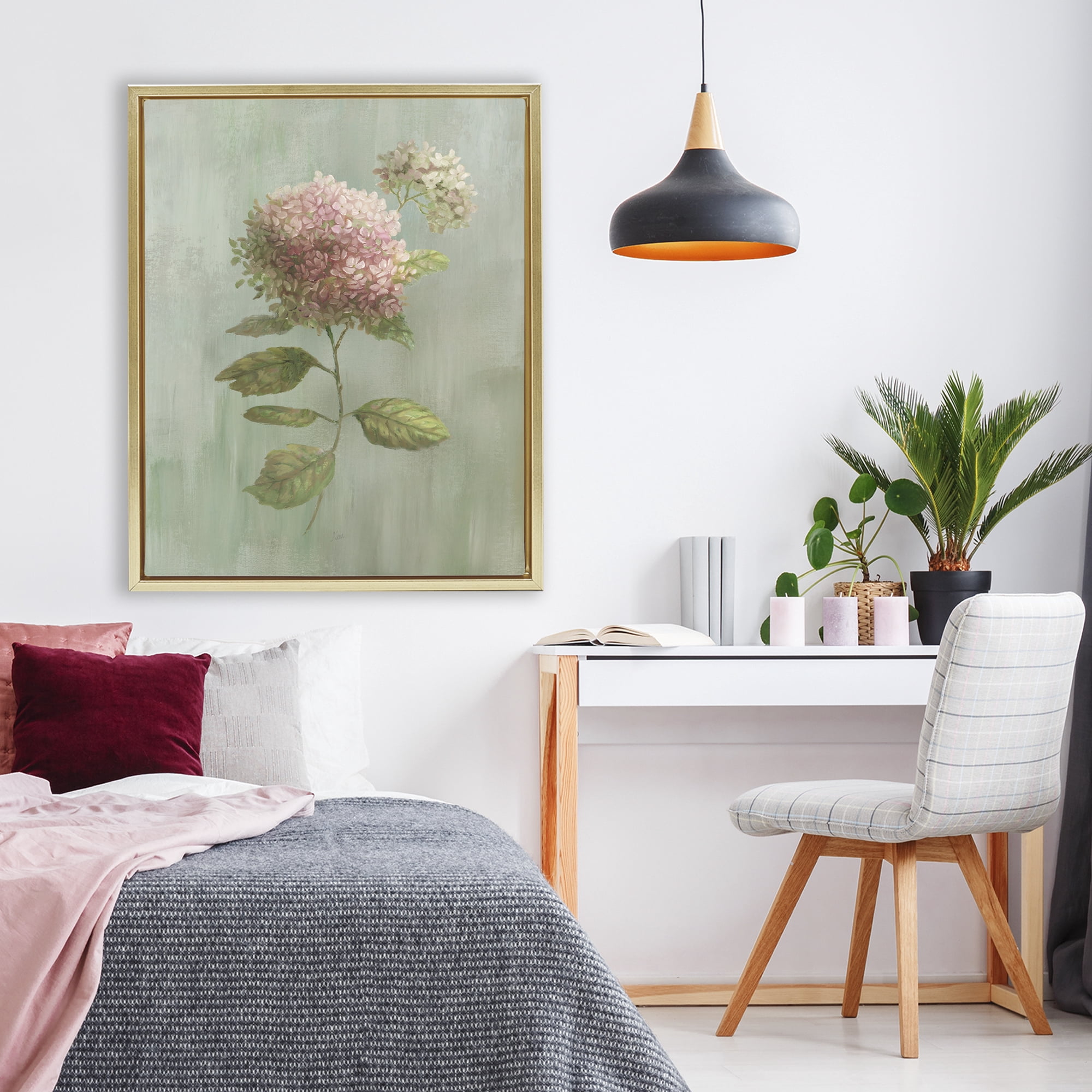 Stupell Industries Vintage Hydrangea Bushel Gold Framed Floater Canvas Wall Art, design by Nan