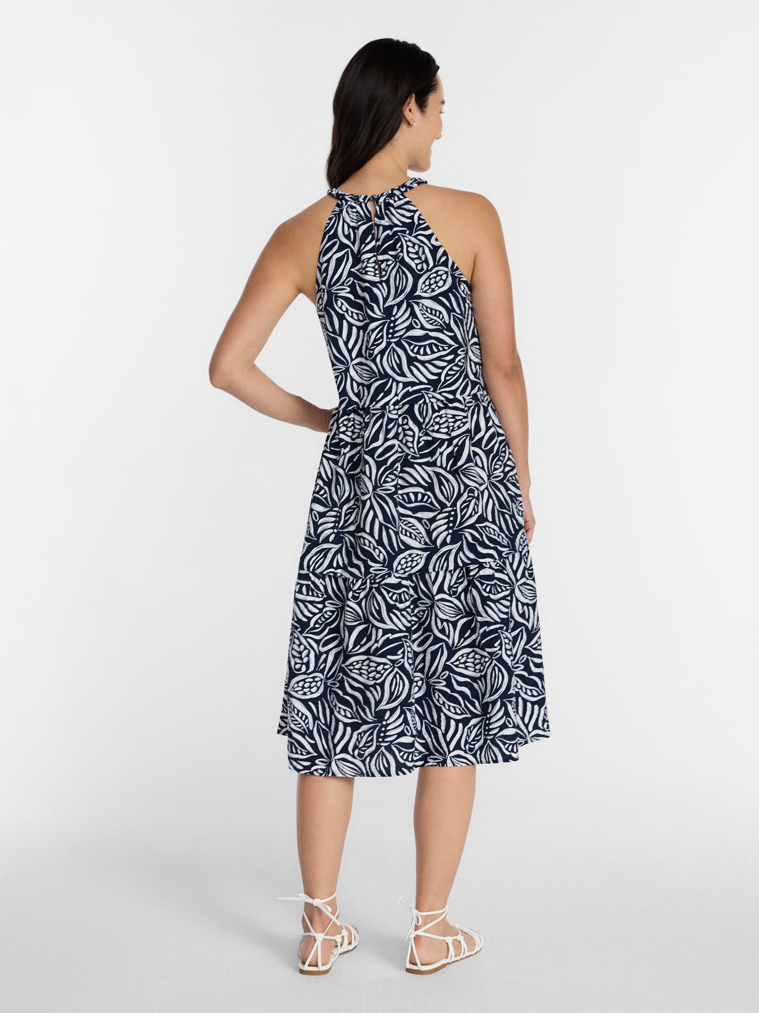Time and Tru Women's Braided Neck Midi Dress, Sizes XS-XXXL