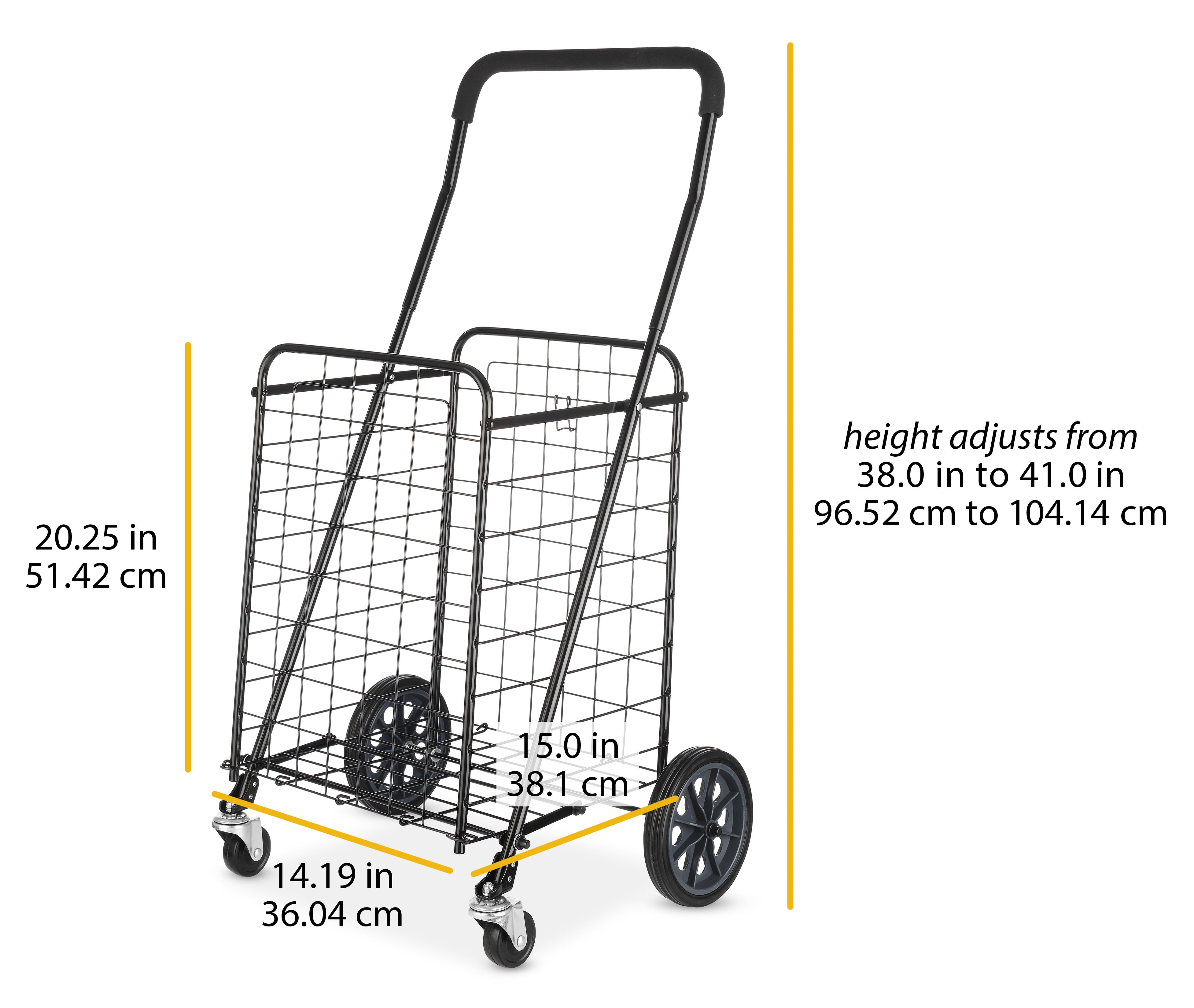 Mainstays Adjustable Steel Rolling Laundry Basket Shopping Cart, Black - 2