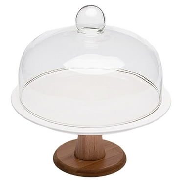 Nordic Glass Cover Serving Tray Cake Stand Wooden Dinnerware Tableware Platter Dia 245mm