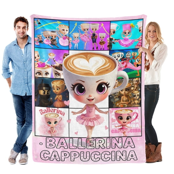 Throw Blanket for Ballerina Cappuccina Tung Tung Sahur Soft Warm Bed Couch Flannel Blanket for Kids Boys Girls Gifts Home Decor 30x40 Inch