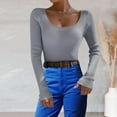 thumbnail image 2 of PMUYBHF Combinaison Chandail pour Femme Femmes Couleur Unie Col en U Chandail Tricoté Chandail à Col Roulé de Base Hauts TG, 2 of 5