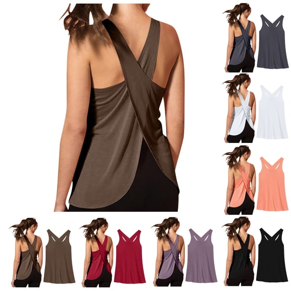 Npasoilc Summer Tops For Women Open Back Workout Top Backless Yoga Shirts Tie Back Exercise Tank Activewear Shirts Athletic Gym Tank Tops