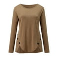 thumbnail image 4 of Outfmvch Womens T Shirts Long Sleeve Shirts for Women Casual Long Sleeve Tunic Shirts Round Neck Button Side Blouses Tops Blouses & Button-down Shirts Khaki XL, 4 of 8