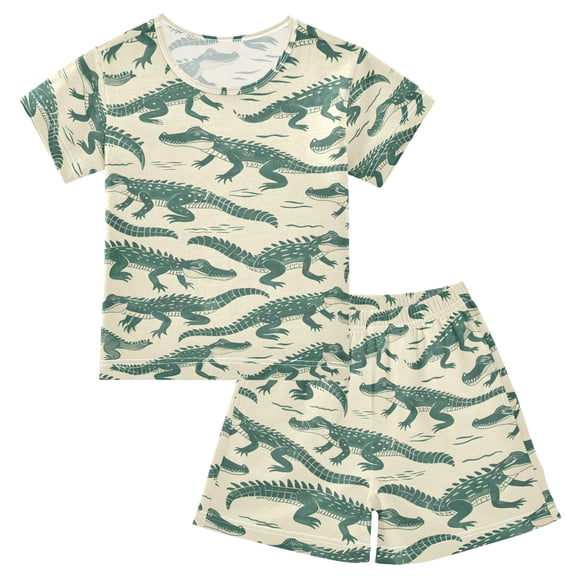 joogoo Crocodiles Pattern Pajama Sets Short Sleeve Cotton 2-Piece Sleepwear 10Y