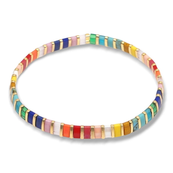 Bohemian Beaded Stretch Bracelet, Adjustable Elastic Charm Bracelet for Women - Handmade with Natural Stone & Pendants, Vintage Ethnic Jewelry