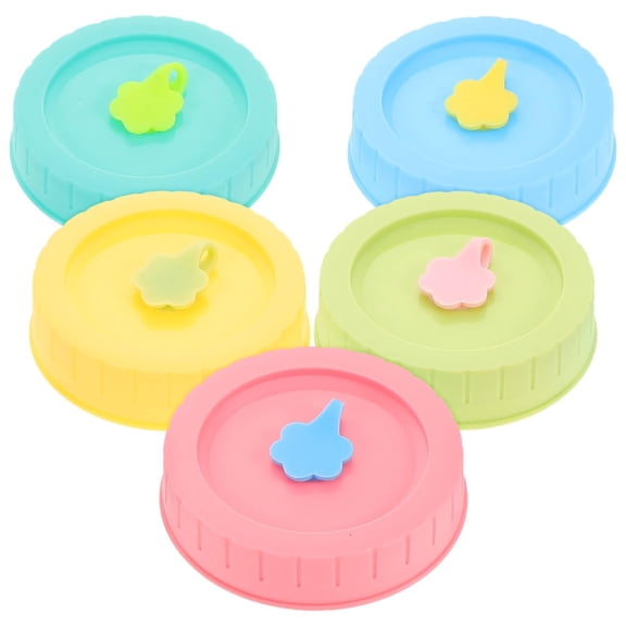5pcs Colorful Silicone Jar Lids with Straw Hole Wide Mouth Caps for Drinking Leakproof and Reusable Covers for Canning Jars Home and Gatherings