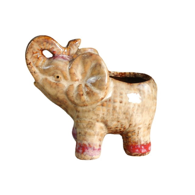 Maceta de cerámica con acabado esmaltado con forma de elefante, 12,5 x 7,5 x 11 cm