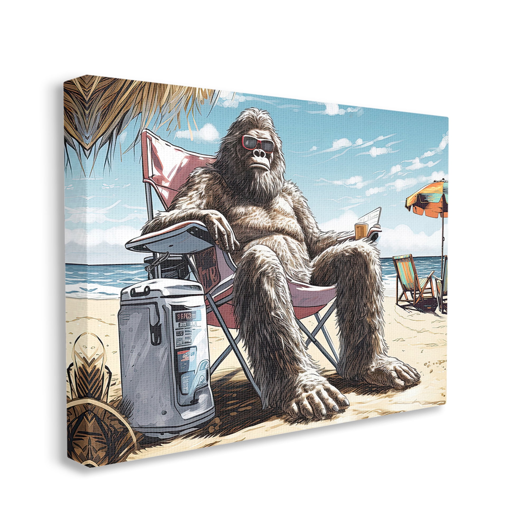 Stupell Industries Hairy Monster on Beach Fairy Tales & Fantasy Painting Gallery Wrapped Canvas Art Print Wall Art, 40 x 30