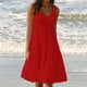 thumbnail image 2 of Vestido Corto para las Mujeres de Verano Cuello Redondo sin Mangas Vestido de Playa de Impresión, Vestido Casual de Poliéster Ligero para la Fecha, la Fiesta Y el Uso Diario, 2 of 8