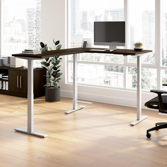 Move 60 Series 60W L Shaped Standing Desk in Mocha Cherry - Engineered Wood