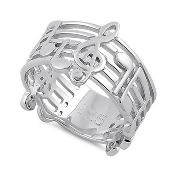 925 Sterling Silver Oxidized Platinum Plated Musical Notes Women Valentines Day Gifts Ring