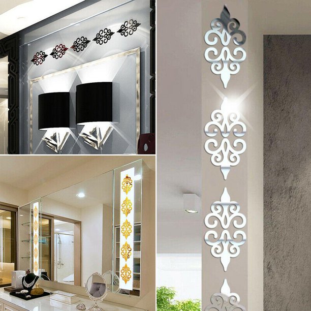 Worallymy 10 piezas Adhesivo de pared Acrílico Flor Espejo Autoadhesivo Calcomanía Baño Dormitorio Hogar DIY Decoración de pared Plata Worallymy JD735815494