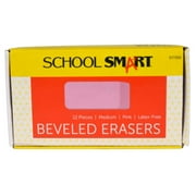 School Smart Beveled Block Erasers, Medium, Pink, Pack of 12
