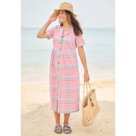 Woman Within Plus Size Short-Sleeve Seersucker Dress