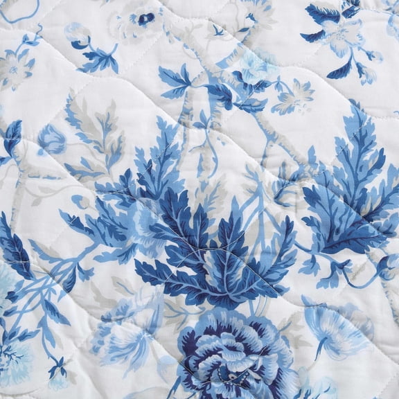 Full Queen Quilt Set Reversible Cotton Bedding Breezy Floral Blue Lightweight All Season