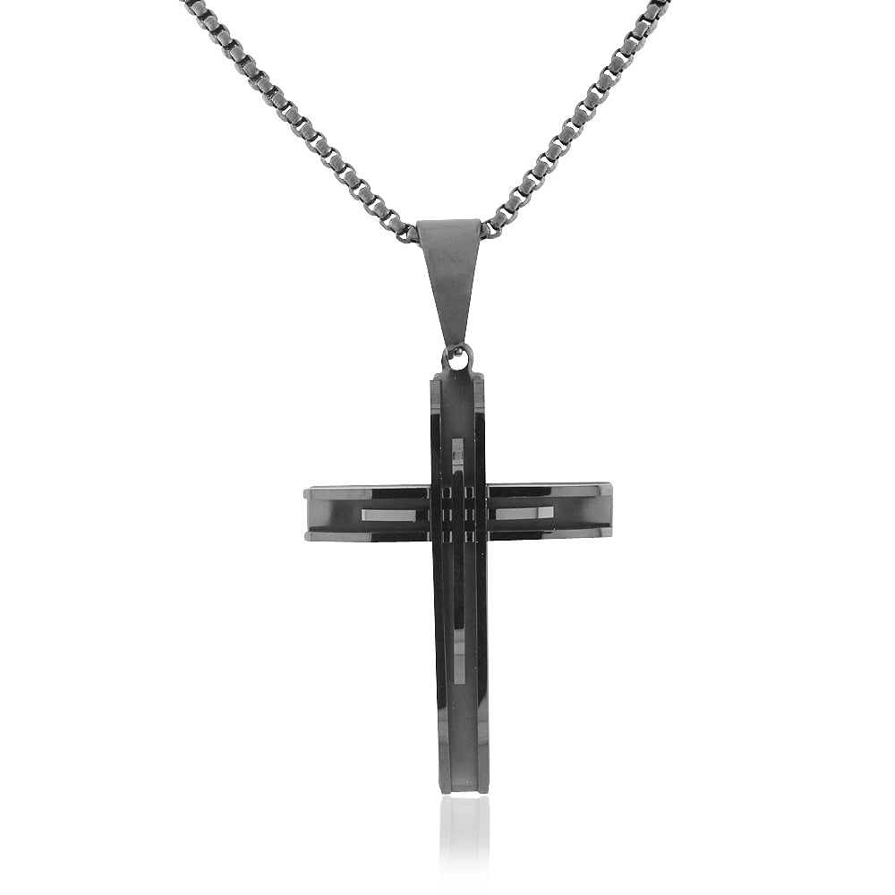 Edforce Stainless Steel Black Large Statement Religious Cross Mens Necklace Pendant 24 5119