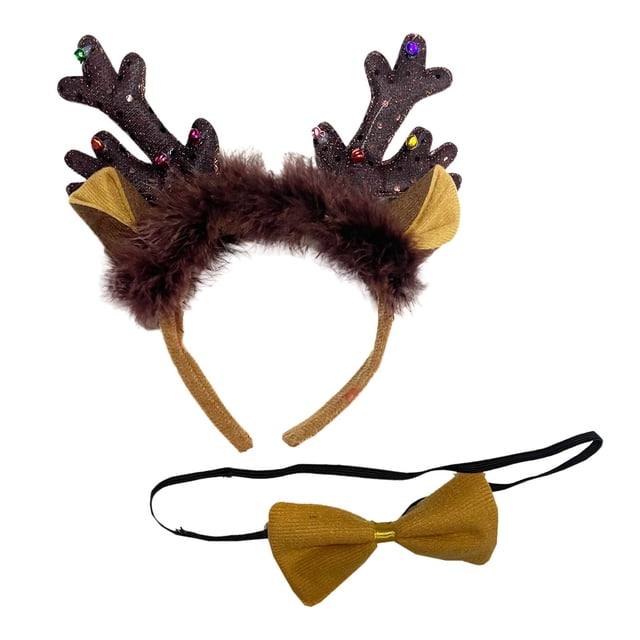 Diademas de reno de Navidad con campana, sombreros de astas Accesorio para el cabello de vacaciones Elk Hair Hoop Hairband Cosplay Fernando Sombreros de reno