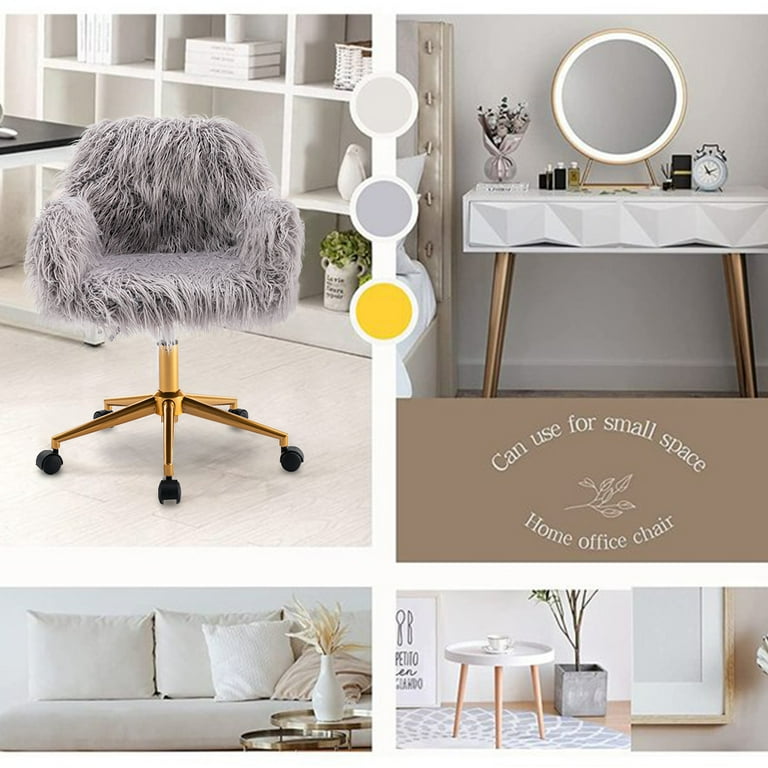 SESSLIFE Faux Fur Vanity Chair Modern Gray Furry Makeup Desk