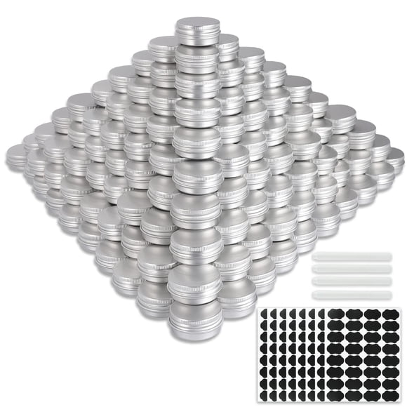 OBKJJ 234 Pack Round Cans with Screw Lid 1/2 OZ Aluminum Metal Tins,for DIY homemade lotion bars, salves, and candles, Balms, Spices, Beard Balm, Crafts with 6 Markers 8 Sheets Label Stickers