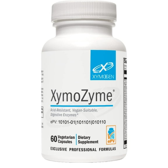 XYMOGEN XymoZyme - Vegan, Multi-Enzyme Digestive Supplement - Plant-Based Digestive Enzymes for Women & Men - Support Gut Health   Nutrient Absorption - Breakdown Lactose, Beans & More (60 Capsules)