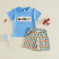 thumbnail image 2 of KPOPLK Baby Boy Outfit First Birthday Printed Clothes Toddler Short Sleeve Shirt Tops Shorts Set Cute Cake Smash 2Pcs Outfit Size 2-3 Years,Blue, 2 of 3