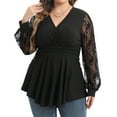 thumbnail image 2 of LEAVINGSUO Womens Plus Size $5 Women Loose Casual Long Sleeve Solid V-neck Casual Blouse T-Shirt Tops, 2 of 9