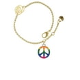 thumbnail image 2 of Delight Jewelry Silvertone Large Rainbow Colored Peace Sign Gold-tone Rose Link Chain Bracelet, 6.25"+1.75" Extender, 2 of 4