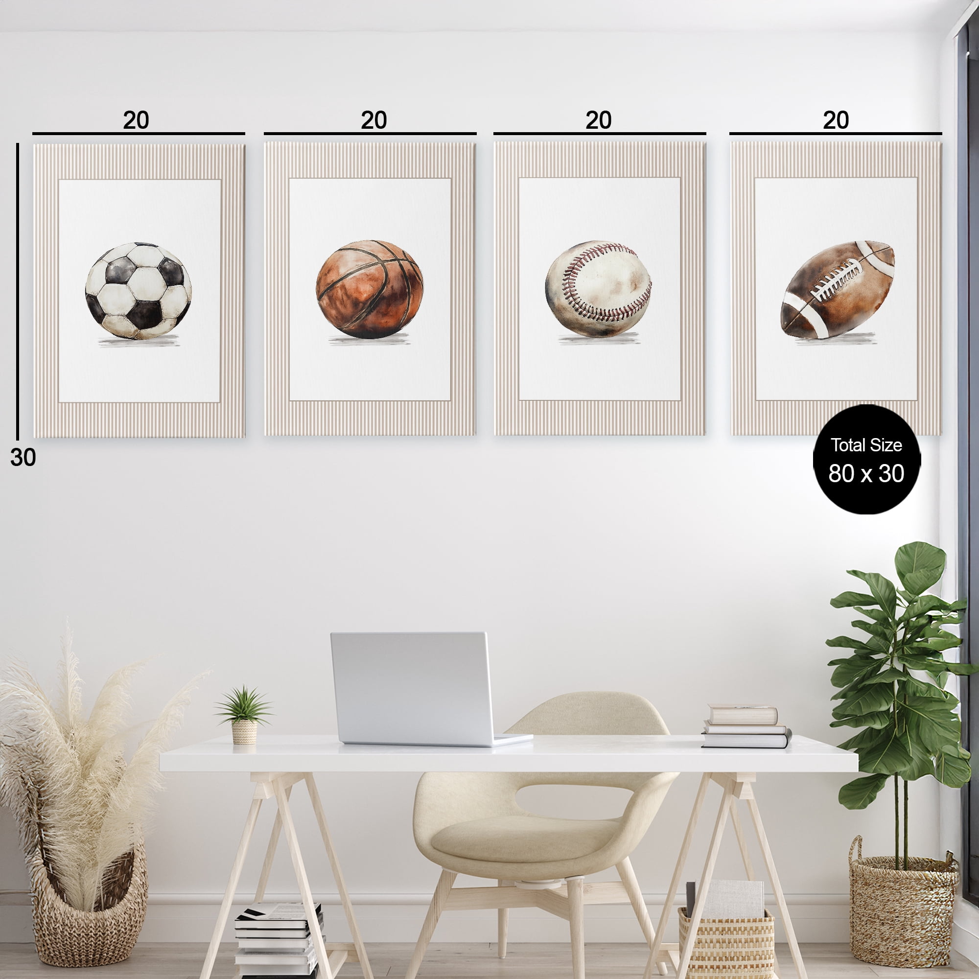 Stupell Industries Vintage Sports Beige Stripes 4 Piece Canvas Wall Art Set, design by Christine Simpson Art