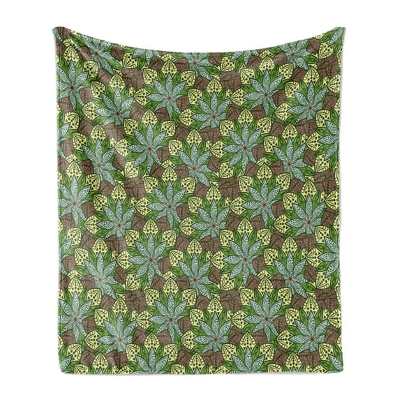 Floral Soft Flannel Fleece Throw Blanket, Mandala Pattern with Stars Triangles and Scale Motifs Oriental Inspirations, Cozy Plush for Indoor and Outdoor Use, 50" x 60", Multicolor, by Ambesonne