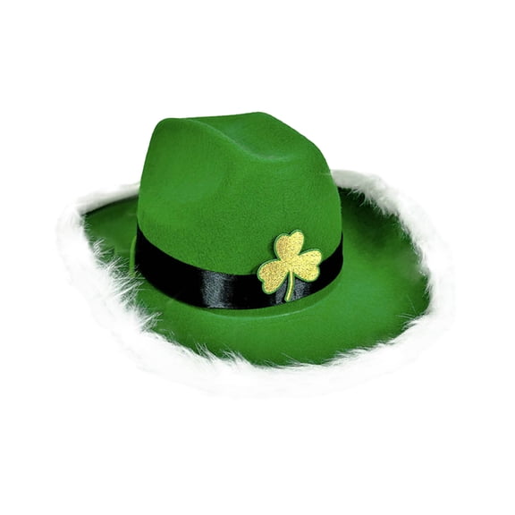 St. Patrick's Day Green Light-Up Fisherman Hat - Irish Themed Furry Trim, LED Flashing Party Hat, Performance Prop Outdoor Gathering Headwear,Size:One Size