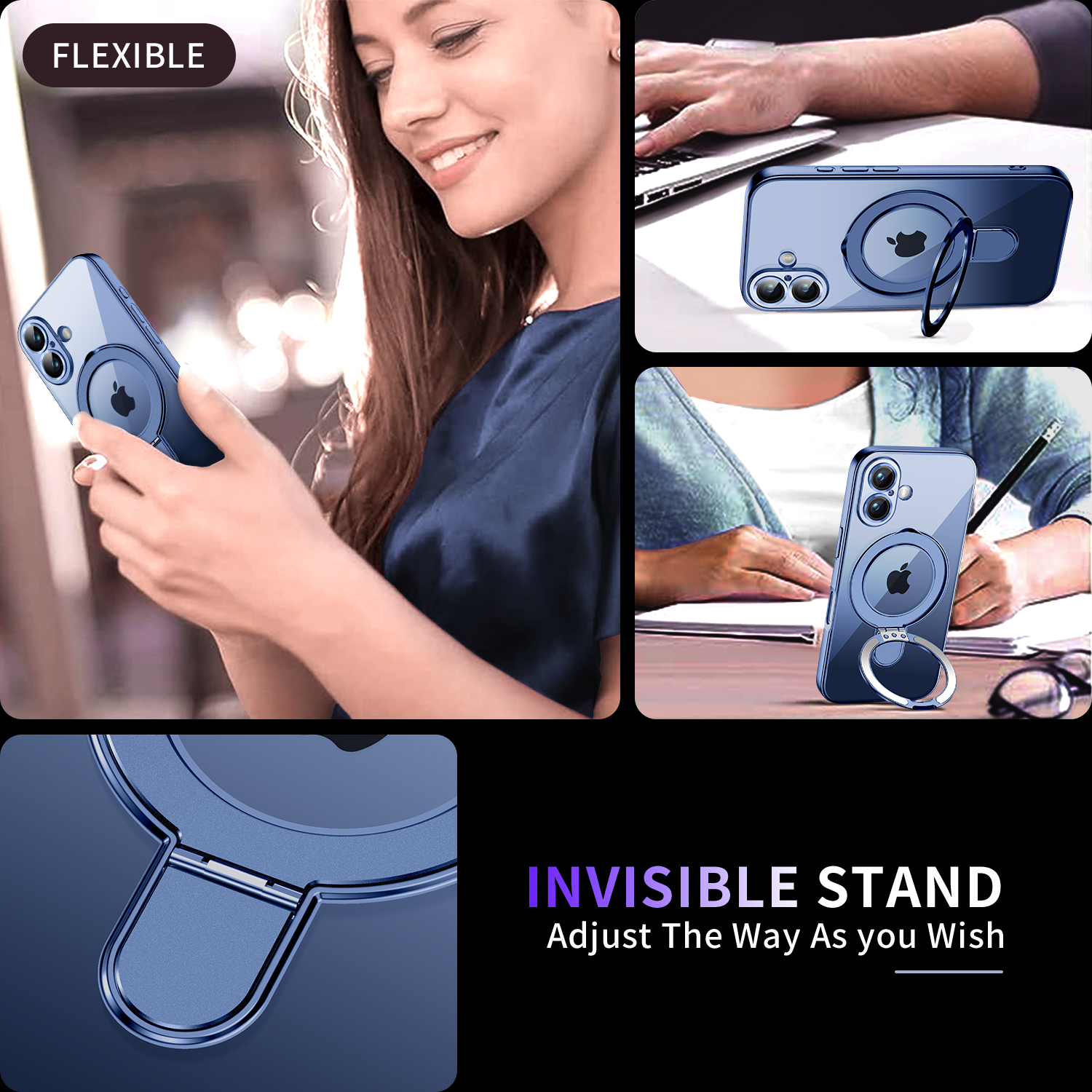 JETeacka Magnetic for iPhone 17 Case with Invisible Kickstand, MagSafe Compatible, Camera Protection, Shockproof Not Yellowing Slim Soft Cover, Blue