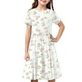 thumbnail image 2 of MKOSPLRT Girls Short Sleeve Floral Dress Kids Boho Casual Twirly Skater Dress Retro Boho Flowy Pleated Dress for Girls 4-14 Years, 2 of 8
