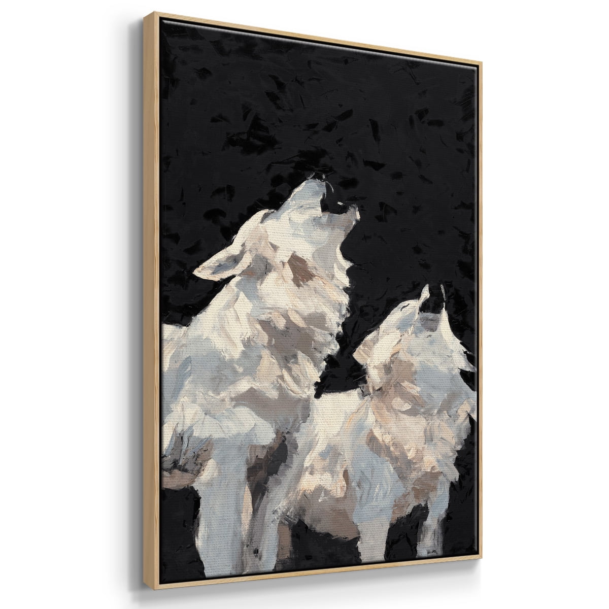 Midnight Wolves Framed Premium Gallery Wrapped Canvas - Ready to Hang - 17 x 25 - Natural Wood Floating Frame