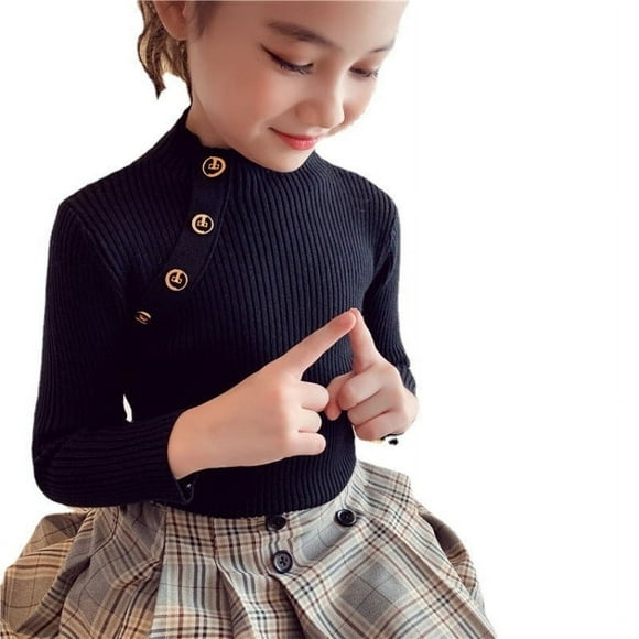Chemise à Manches Longues en Coton pour Filles / Noir / 2T