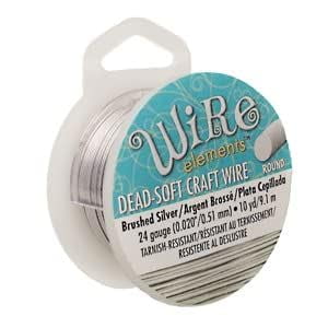 The Beadsmith Wire Elements Craft Wire - Tarnish Resistant, Soft Temper, Round, Brush Silver Color – 0.51mm, 24 Gauge, 10 Yard Spool – Jewelry Making, Wire Wrapping, Floral, & Other DIY Crafts