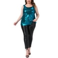 thumbnail image 2 of Agnes Orinda Women's Plus Size Tops Round Neck Sleeveless Party Clubwear Holographic Shiny Metallic Tank Top 4X Blue, 2 of 6