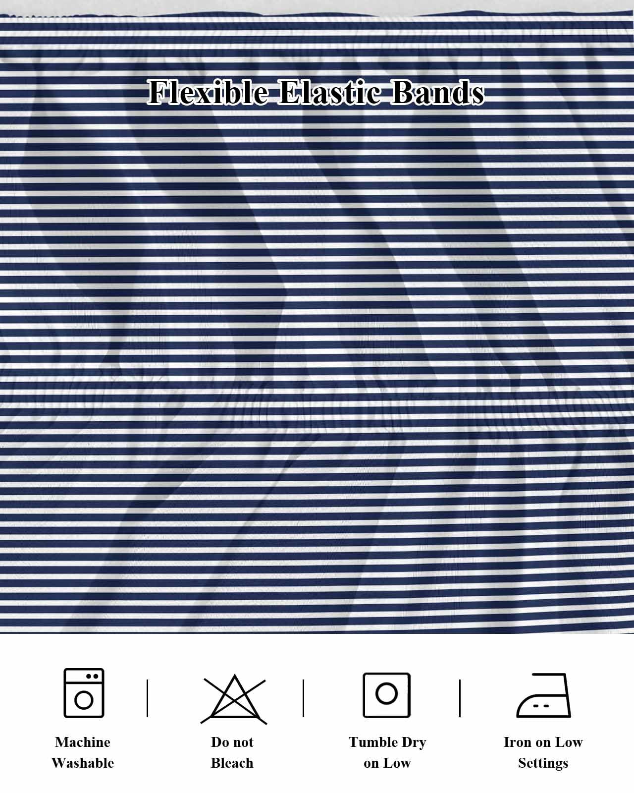 Farmhouse Navy Blue White Striped Bed Skirt King Size, Modern Stripes Wrap Around Bed Skirting with Adjustable Elastic Strap, Dust Ruffle Pleated Bedskirts 16 Inch Drop for Bedroom King Beds