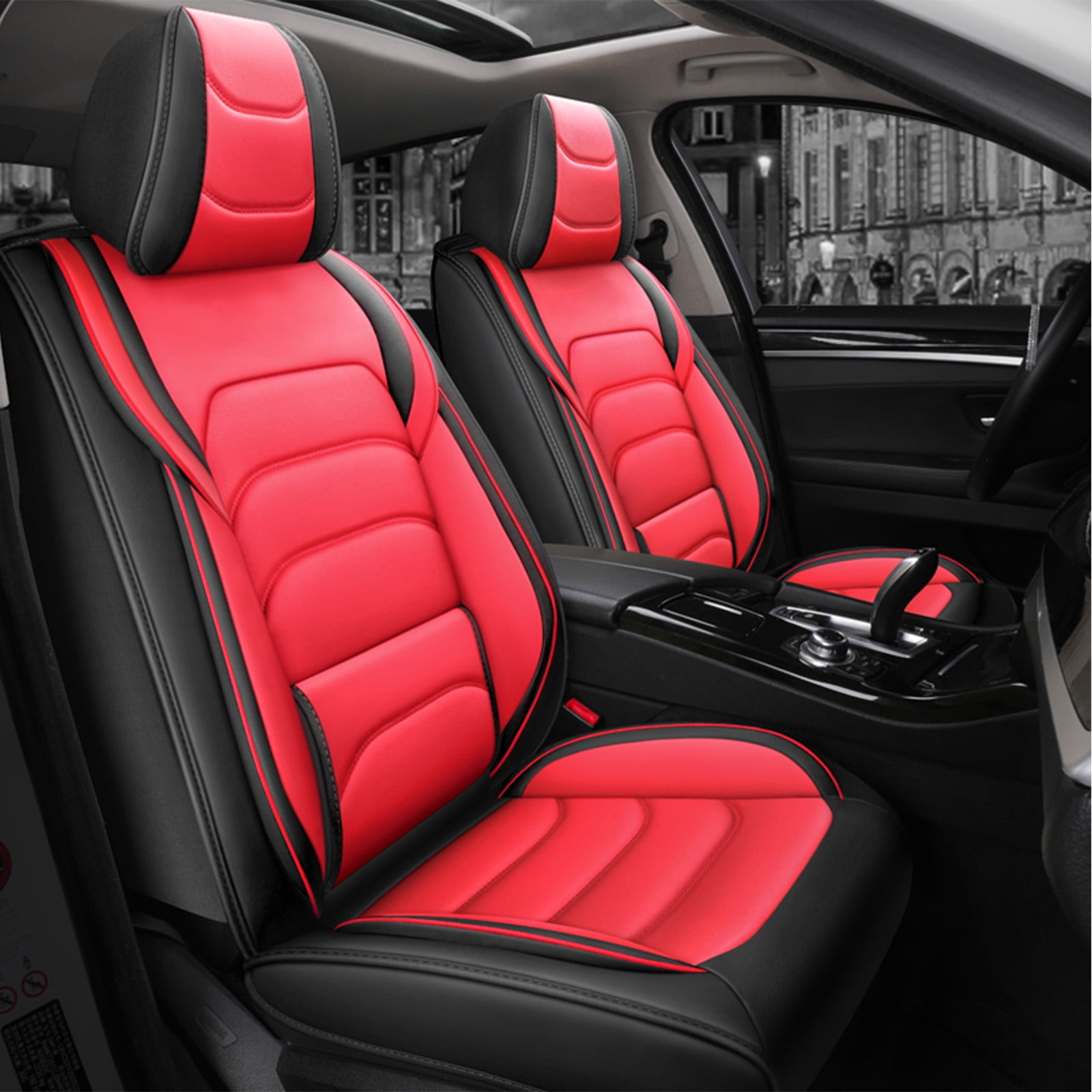 OTOEZ Universal Car Seat Cover, 5-Seat Full Set PU Leather, Front Rear Seat Protector, Waterproof Cushion Fit Most Honda Toyota Chevy Ford Nissan Vehicle Truck SUV