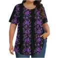 thumbnail image 1 of Pisexur Printemps Tops for Women Blouses for Women Habillé Décontracté Mode Féminine Imprimé Col Rond Manches Courtes Plissé Ample Haut Multicolore,TG, 1 of 8