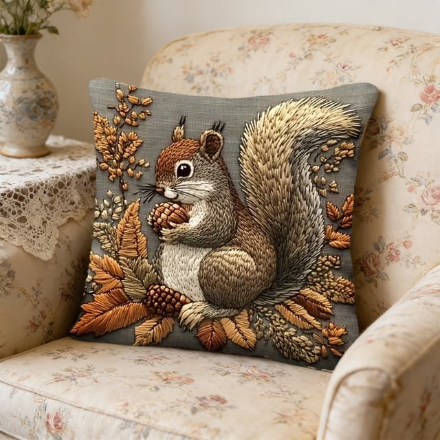 Funda de almohada de poliéster con bordado falso, diseño de alpacas, zorros y ardillas, con estampado de animales para sofá, sala de estar, dormitorio, artículos esenciales de viaje, regalos de cumple