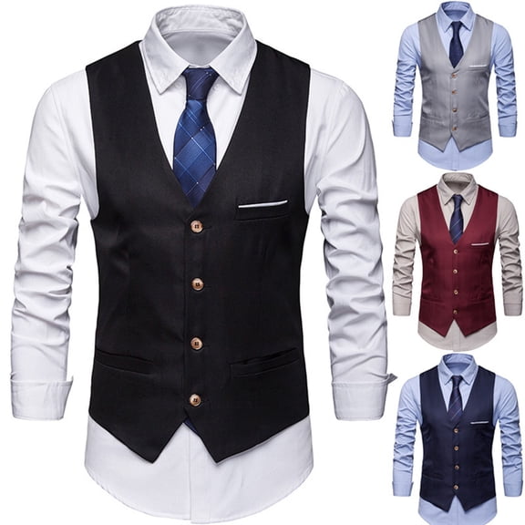 Joernso Pockets Removable White Strips Suit Vest Classic Solid Color Men Business Waistcoat Workwear