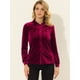 thumbnail image 2 of Blusa de manga larga con bolsillo delantero y cuello de punta para mujer, camisa de terciopelo de trabajo con botones Vino rojo M, 2 of 5