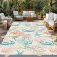 thumbnail image 2 of Teal Red Coastal Outdoor Rug for Patio/Deck/Porch, Non-Slip Large Area Rug 5 x 8 Ft, Nautical Seahorse Beach Coral Starfish Retro Indoor Outdoor Rugs Washable Area Rugs, Camping Rug Carpet Runner, 2 of 8