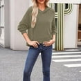thumbnail image 4 of ATOYSOY Women's Solid Color Pullover with Pockets Loose Ribbed Sweaters Crew Neck Blouses Outwear Long Sleeve Dressy Tunic Tops Fall Winter Casual Hoodie Sweatshirts Green L, 4 of 9