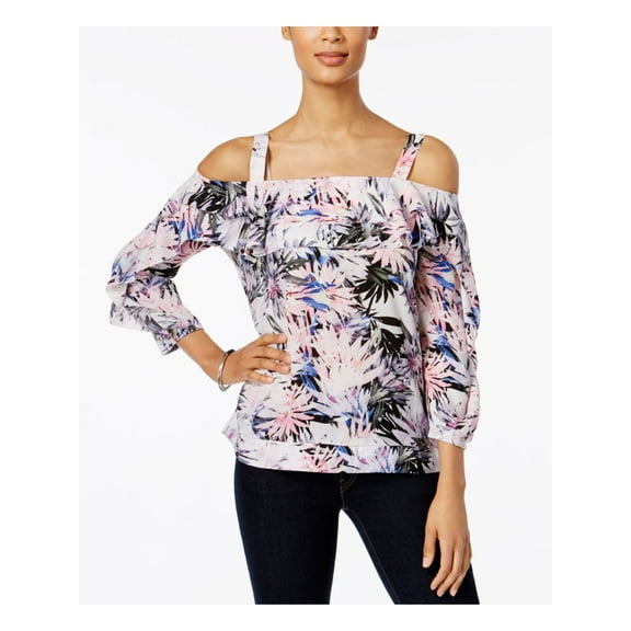 NYDJ Womens Ivory Cold Shoulder Floral Long Sleeve Square Neck Top Size: M