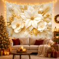 thumbnail image 3 of Opulent White Floral Arrangement Against Cream Background, Majestic Maximalist for Luxury Decor Lovers, Botanical Art Print, Housewarming Gift, Tapestry Wall Hanging for Living Room and Bedroom, 3 of 7