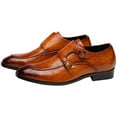thumbnail image 5 of Santimon Men Dress Double Monk-straps Shoes Crocodile Pattern Slip On Casual Business Leather Shoes Tan 8 US, 5 of 8