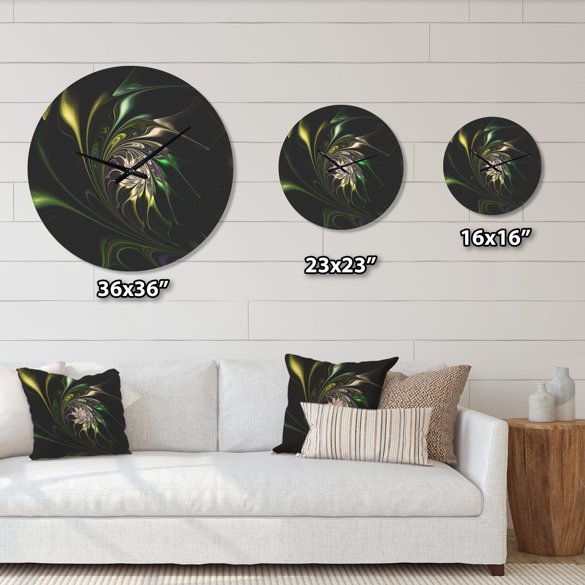 Designart 'Fractal Green Multi Colored Stained Glass' Modern Wood Wall Clock