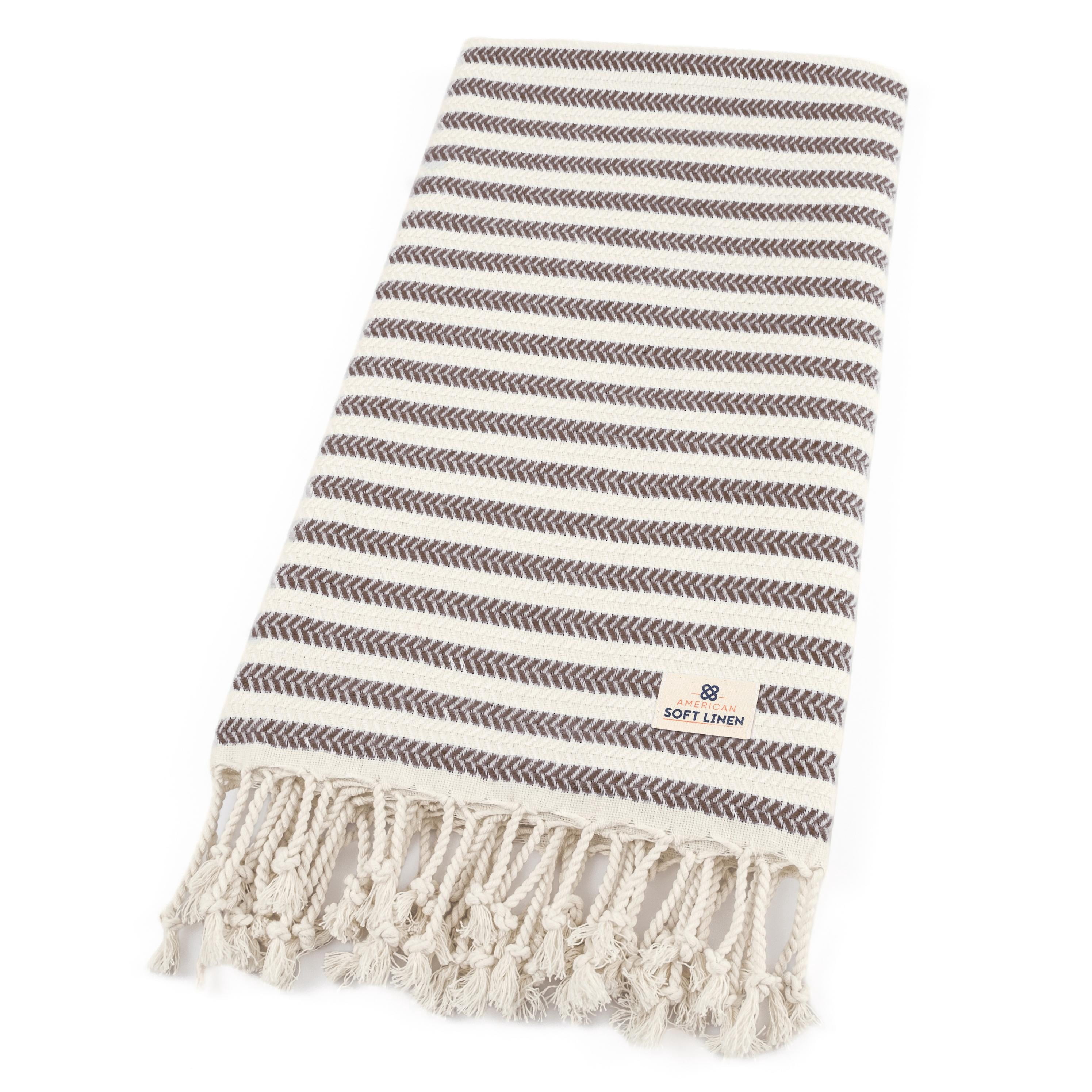 American Soft Linen 100% Cotton Turkish Peshtemal Beach Towels, 35"x60" size 4 Pack Swim Towels for Beach and Pool Towels, Brown